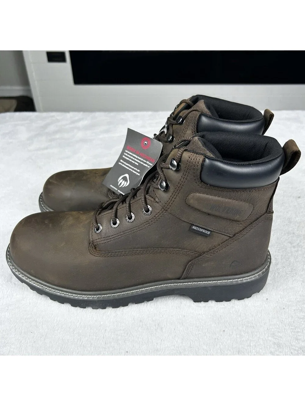 WOLVERINE Men’s Floorhand Waterproof Steel Toe Boots Size 8 Dark Brown New